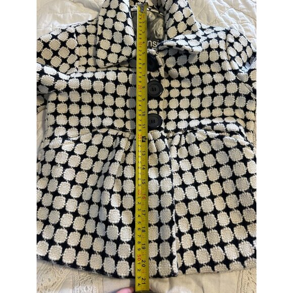 VTG XS Geometric Tweed  Wool Cropped Peplum Cardigan Jacket lg buttons  Classic - Picture 11 of 14